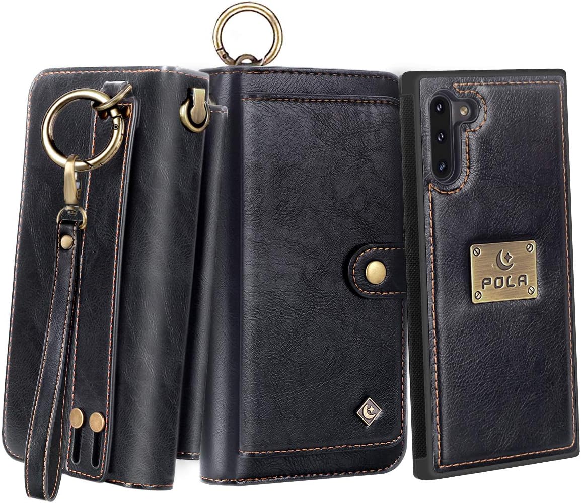 Petocase Compatible Note 10 Wallet Case, Multi-Functional PU Leather Zip Wristlets Clutch Detachable Magnetic 13 Card Slots 4 Cash Purse Protection Back Cover for Samsung Galaxy Note 10 Black