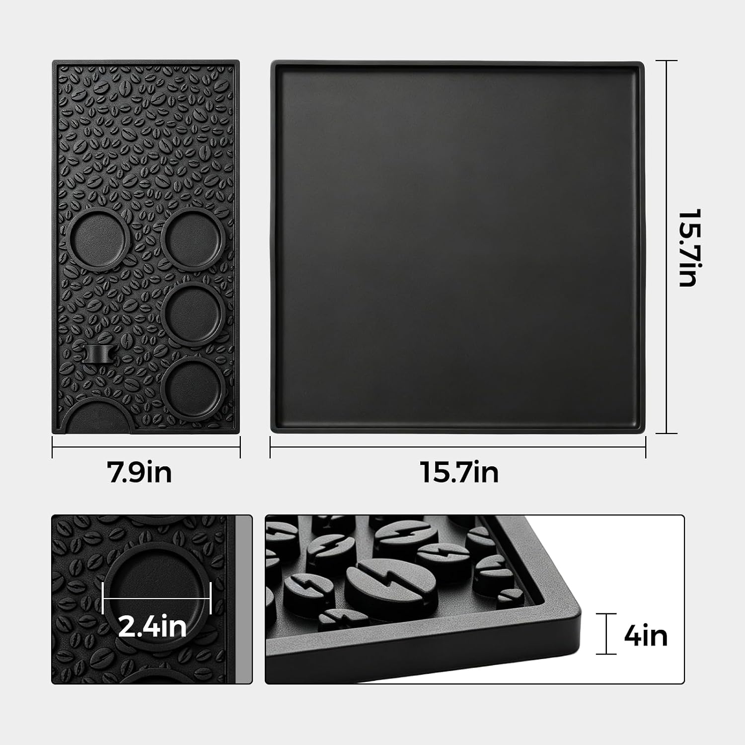 24" x 16" Silicone Espresso Mat Set, 2-in-1 Coffee Bar Mat and Tamping Mat with Portafilter Holder, Waterproof Coffee Machine Mat with Raised Edges, Heat Resistant Countertop Protector image 2