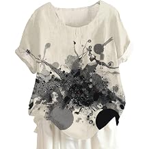 Women's Boho Tops White Black Short Sleeve Novety Fruit Print T-Shirt Floral Round Neck Loose Tee Button Decor Oversized Tunic Shirts Casual Summer Beach Vacation Blouses S