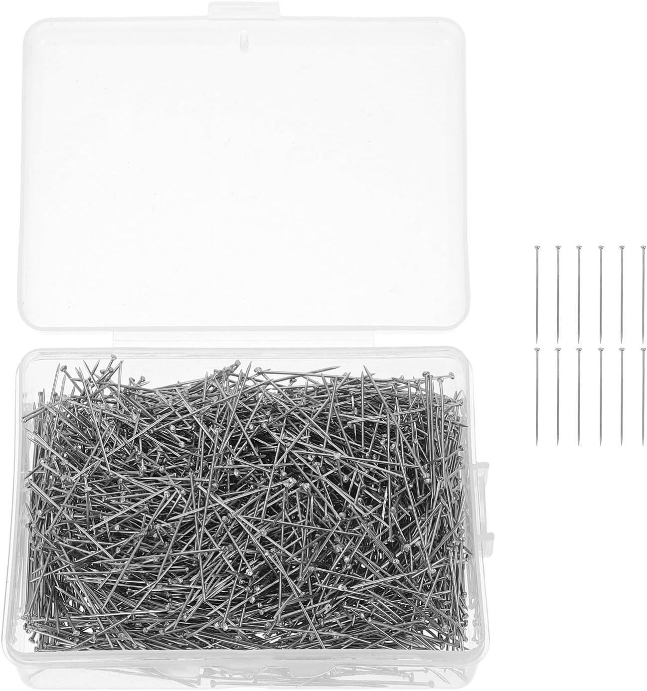 YARNOW 1600pcs Flat Head Pins, 2.6cm/1" Stainless Steel Dressmaker Pins with Box, Embroidery & Fabric Headpins for DIY Craft Earring & Bracelet, Quilting