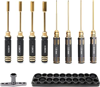 Rchobbytop 8pcs Hex Screwdriver Set 1.5/2.0/2.5/3.0/4.0/5.5/7.0/8.0mm Screws Nut Drivers & Screwdriver Organizer & 17mm Nut Wrench Tools Combo for RC Quadcopter Helicopter FPV Drone Car Airplane