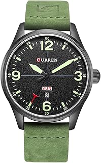 腕時計 日付 曜日 メンズ 時計 アナログ 防水 レザーバンド curren watch 8265 グリーン
