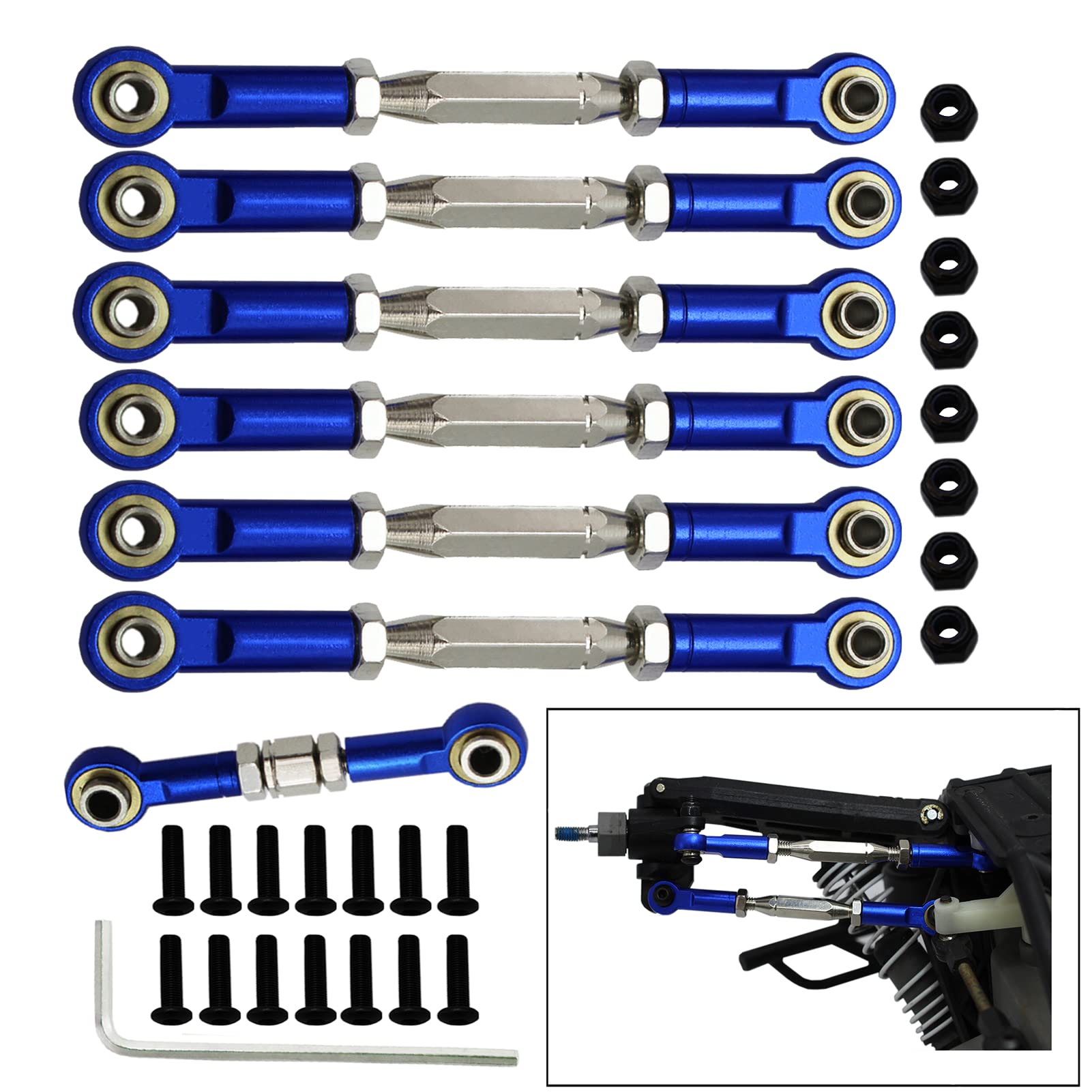 Aluminum Adjustable Turnbuckles/Camber Link for Traxxas 1/10 Slash 2WD 4X4//Rustler 2WD 4X4/Hoss 2WD 4X4/Stampede 2WD 4WD RC Car,Replace 1935 3644 3745 (Blue)