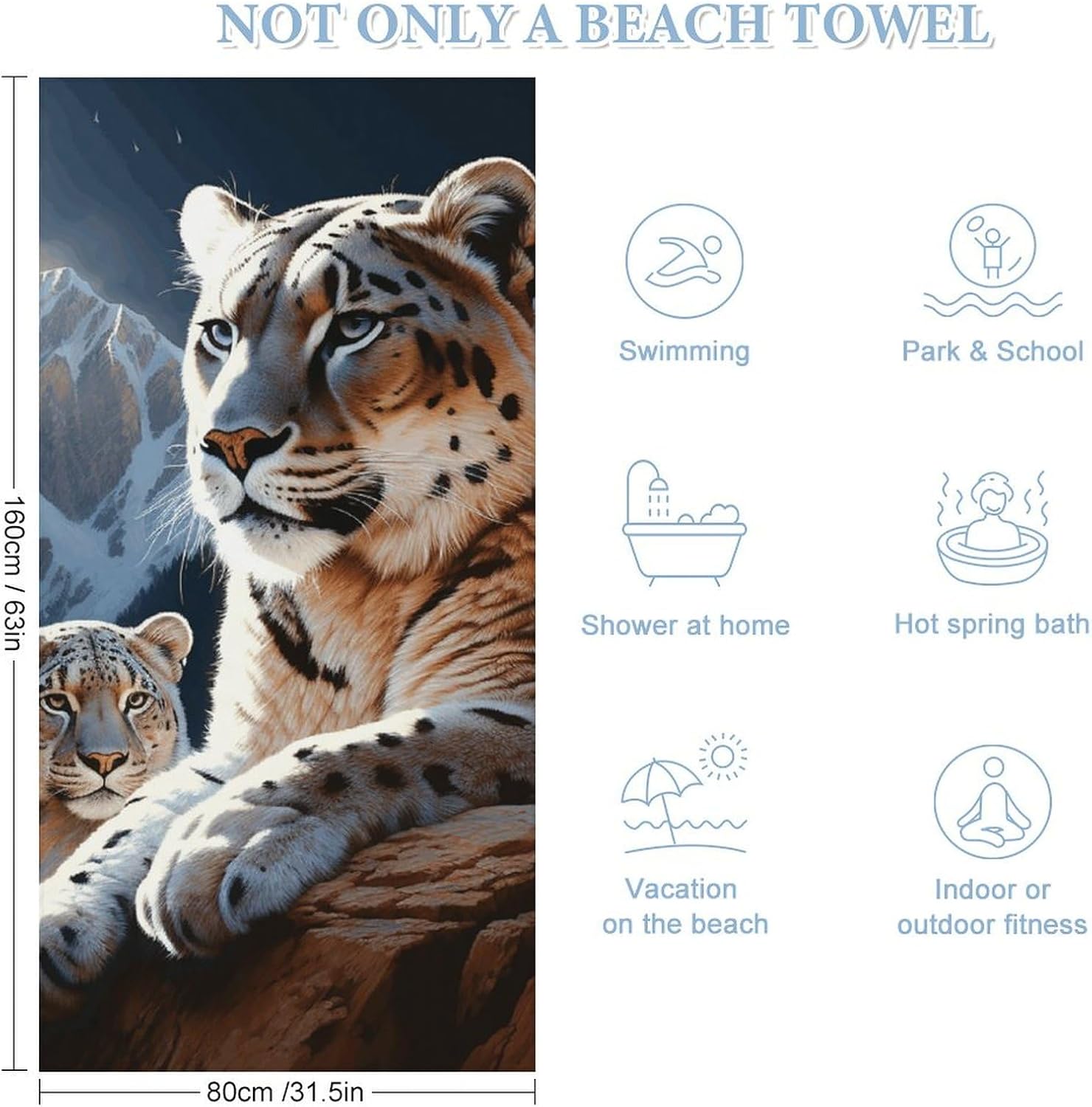 Beach Towel, Mountain Lions Print Large Beach Towel Sports Towel Fitness Towel Portable Beach Towel Vacation Towel