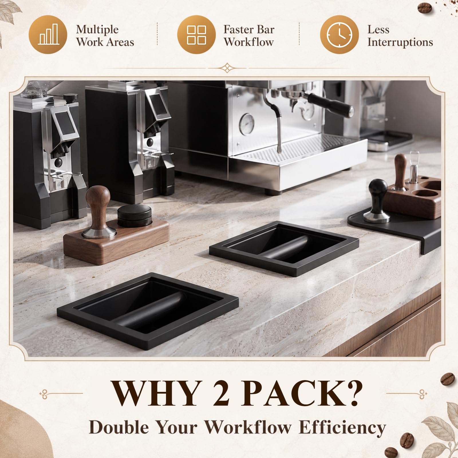 Mimorou Confezione da 2 contenitori per caffè espresso, in acciaio inox, con barra in gomma rimovibile, fondo aperto integrato, per casa, caffè, bar, bar e bancone