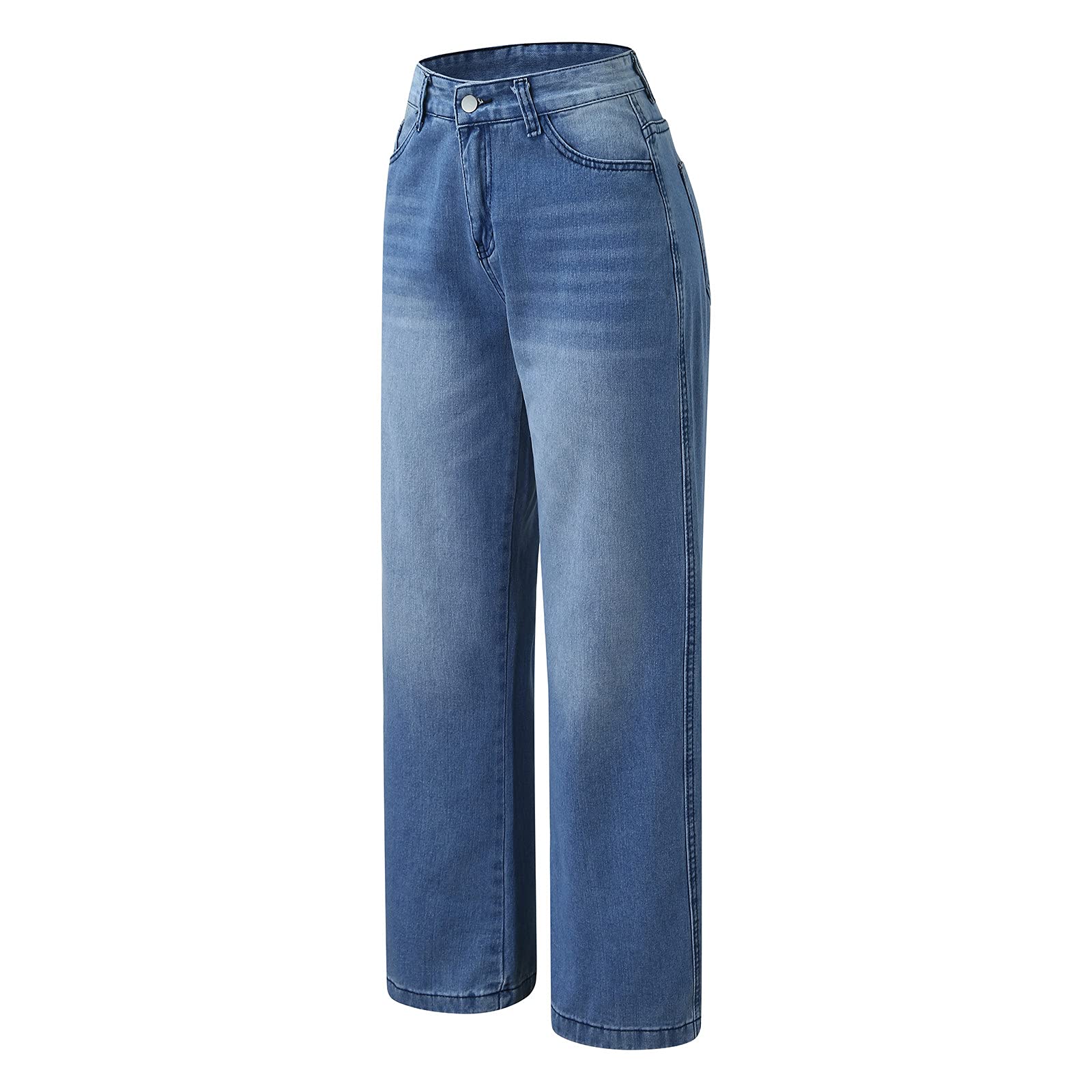 DGZTWLL - Pantaloni sportivi da donna, con tasca con cerniera, a vita alta, in denim, gamba larga, per spiaggia, formale