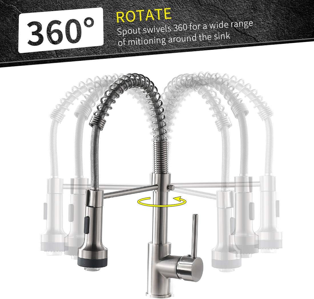 Qidian Kitchen Faucets with Pull Down Sprayer,Stainless Steel Single Handle Kitchen Sink Faucet with LED Light,Brushed Nickel…