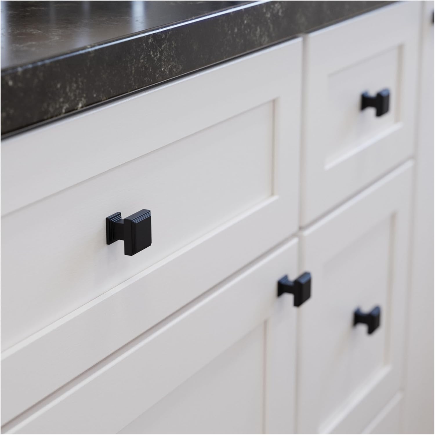 Franklin Brass 10 Pack Matte Black Cabinet Knobs 1 inch (25mm) Kitchen Cabinet Handles and Drawer Knobs for Cupboards, Dressers, Furniture, Bathroom Vanity |Stepped