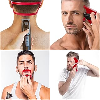 Beard Shaping and Haircut Tool Kit, Includes Beard Guide Shaping Template Tools, Hairline Template Stencil, Mustache Edge Shaving Template, Hairline Shaping Tool Beard Stencil (Red)
