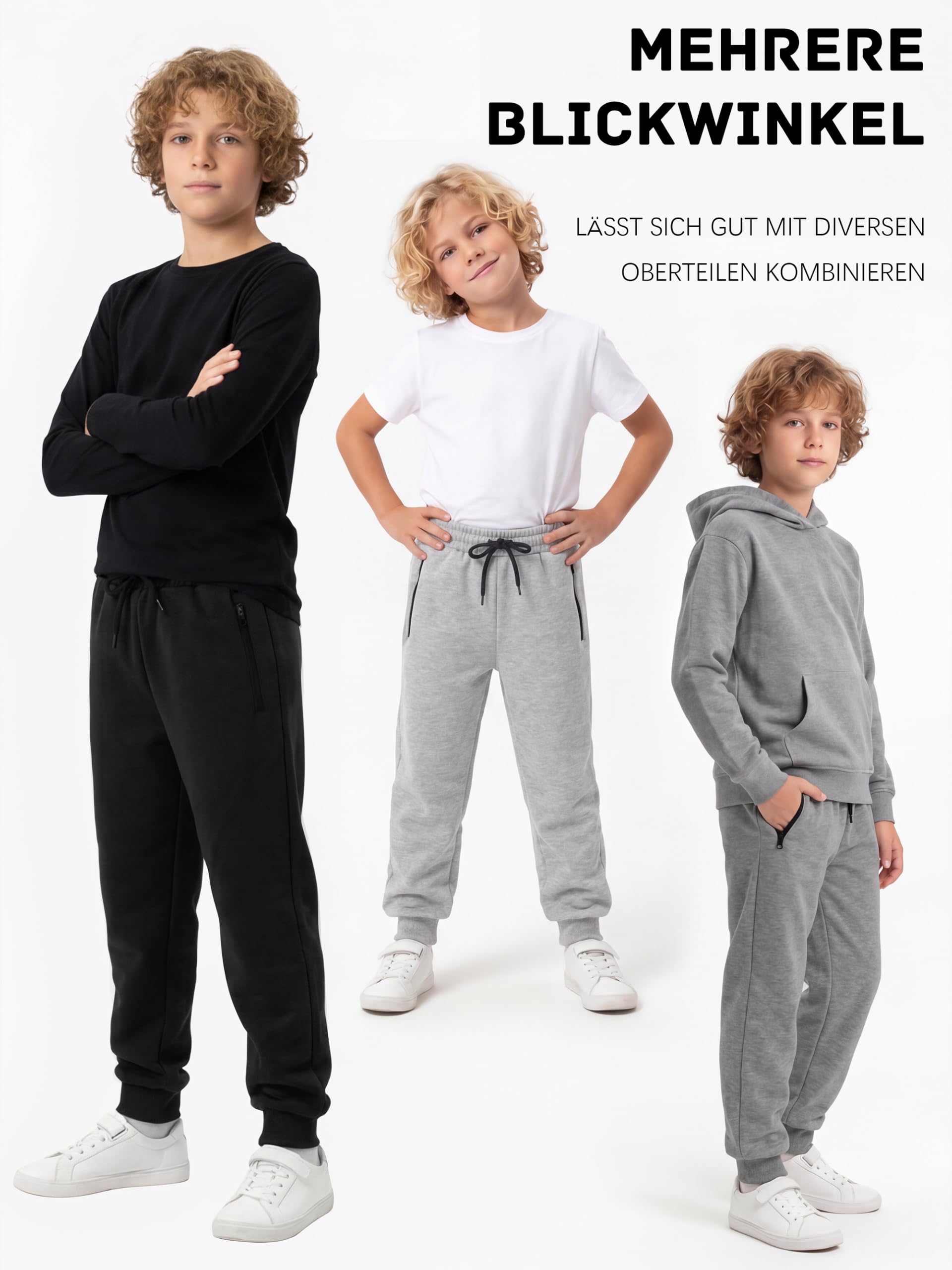 Ruisita Lot de 3 pantalons de survêtement en polaire pour garçons avec poches et cordon de serrage
