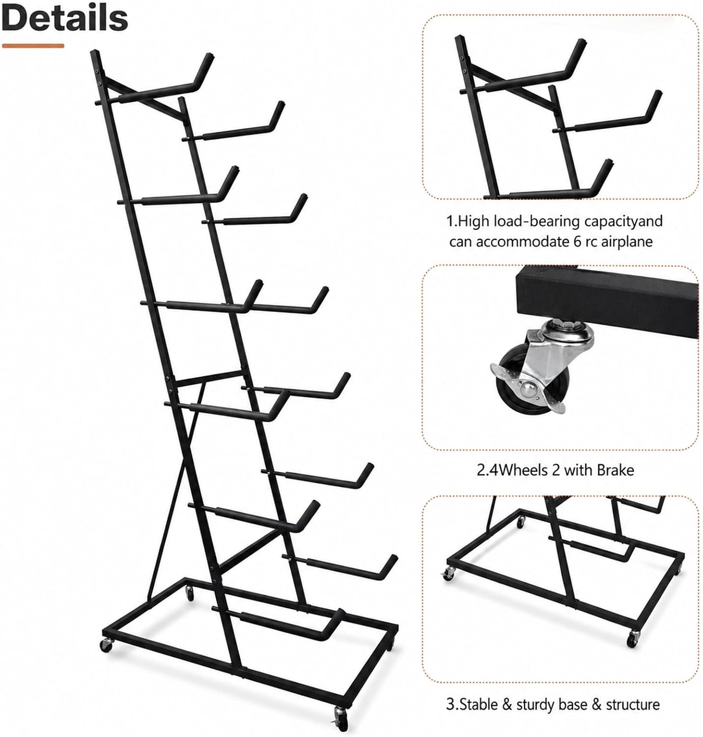 RC Airplane Storage Rack 6Tiers, Display Stand Model Airplane Stand with Foam Padding,Multi-Function Aircraft Carrier Stand with Wheel