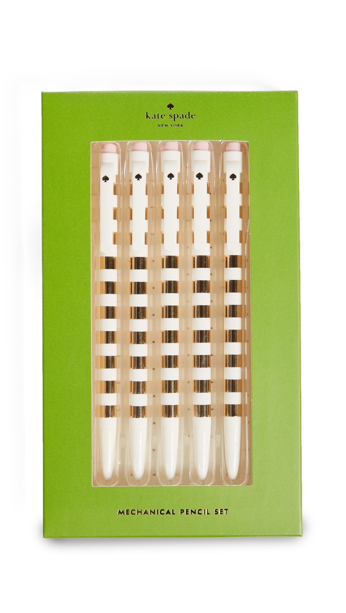 Photo 1 of Kate Spade New York Plastic Mechanical Pencil Set of 5, Pencils Holds 0.7mm Lead, Gold Stripe
