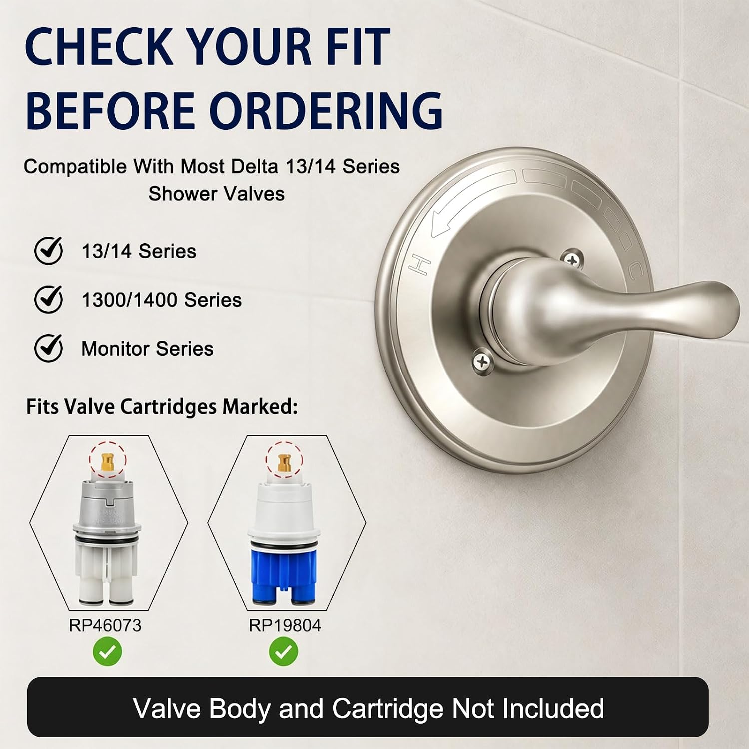 RP48717 Shower Handle Compatible with Delta 13/14 Series, Brushed Metal Kit | Replace worn or loose handles with a durable chrome shower handle kit designed for Delta 13/14 Series valves.