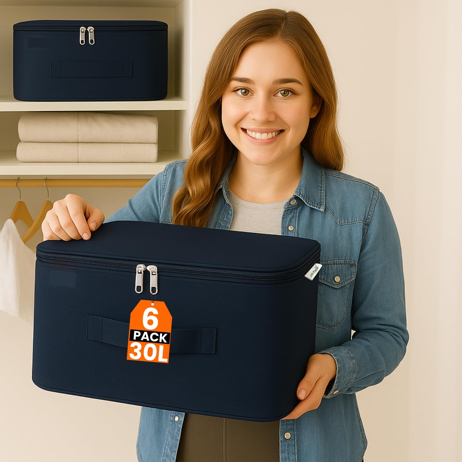JD FRESH 6 Pc Nylon Large Cloth Organizer for Storage/Moisture Proof Cloth Storage Organizer with Handle/Underbed Storage Box/storage bag with Zipper for Saree/Blankets/Bed Sheets (Navy Blue)-image-36