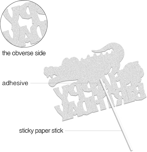 Miniatura 3 de Decoración de pastel de cocodrilo con temática de animales, suministros de fiesta de cumpleaños negro y verde con purpurina temática de cocodrilo