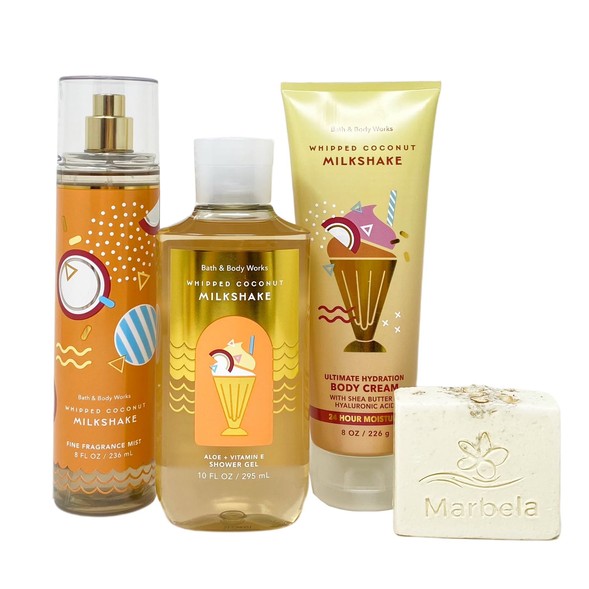 Bath & Body Works Whipped Coconut Milkshake 3 Piece Bundle - Fragrance Mist - Body Cream - Shower Gel - with a Natural Oats Bar Soap