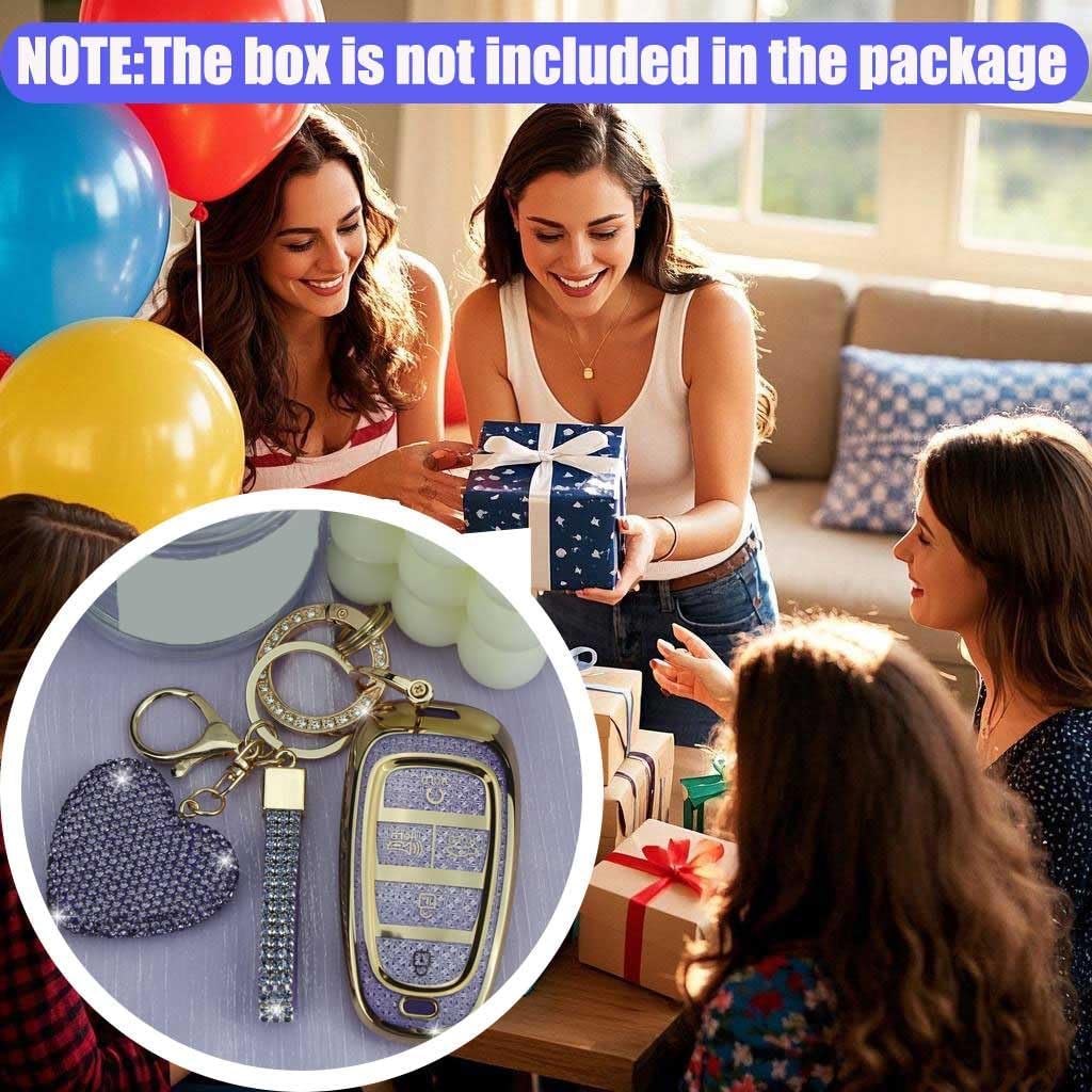Key Fob Cover with Diamond Keychain Fit for Hyundai Car Key Holder Case Compatible with Hyundai 2023 2022 2021 2020 Sonata Santa Fe Tucson Smart Remote Key Protector, 5 Buttons (Purple-Heart)