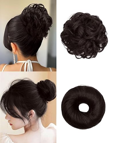 2PCS Messy Bun Hair Piece-Large Wavy Curly & Donut Updo