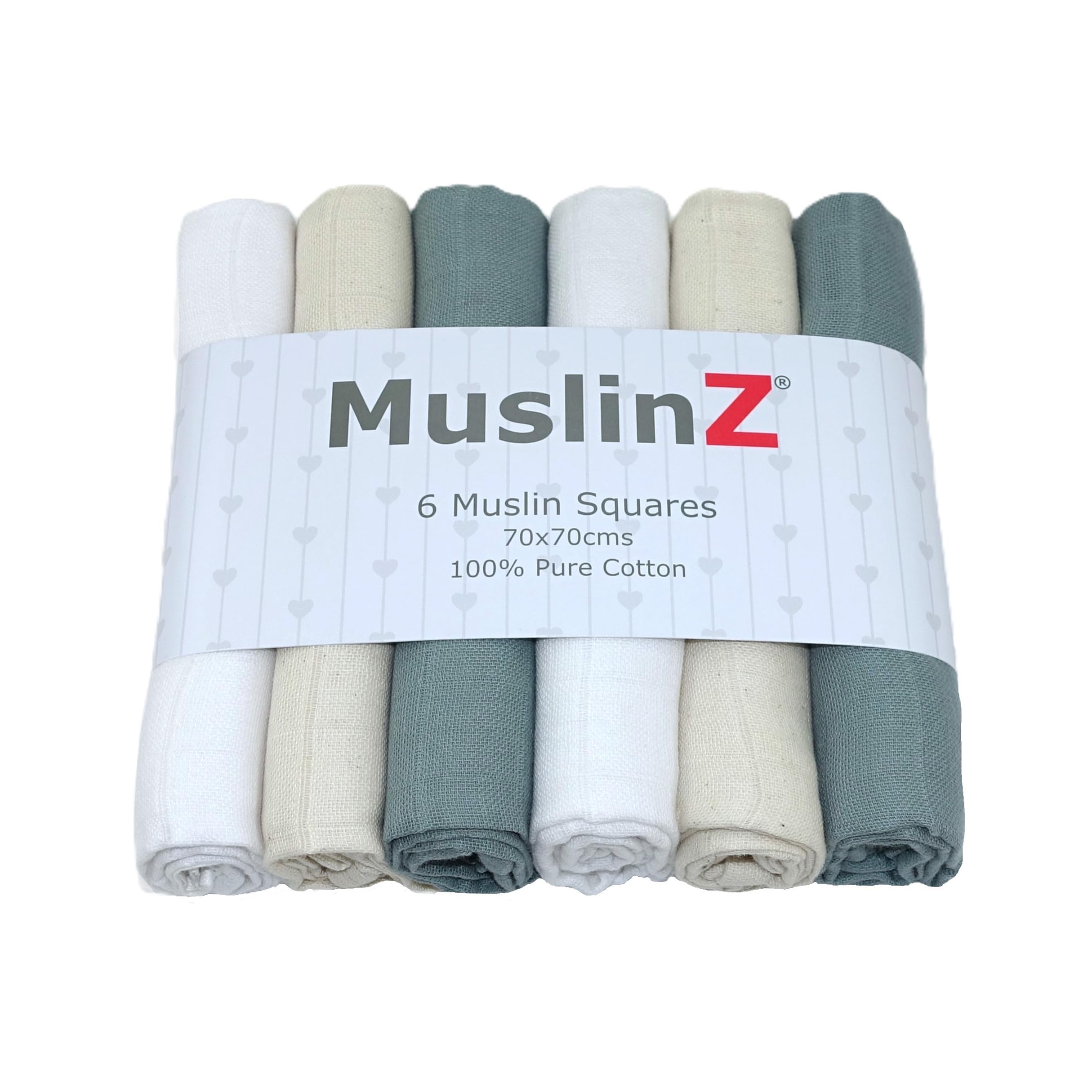 MuslinZ Muslin Cloths for Baby - Baby Burp Cloths - Face Cloths - 6 Pack Muslin Squares - Large 70x70cm - Soft, Absorbent & Breathable - Multi Use Newborn Baby Cloths - (Aqua Neutrals) — image 1