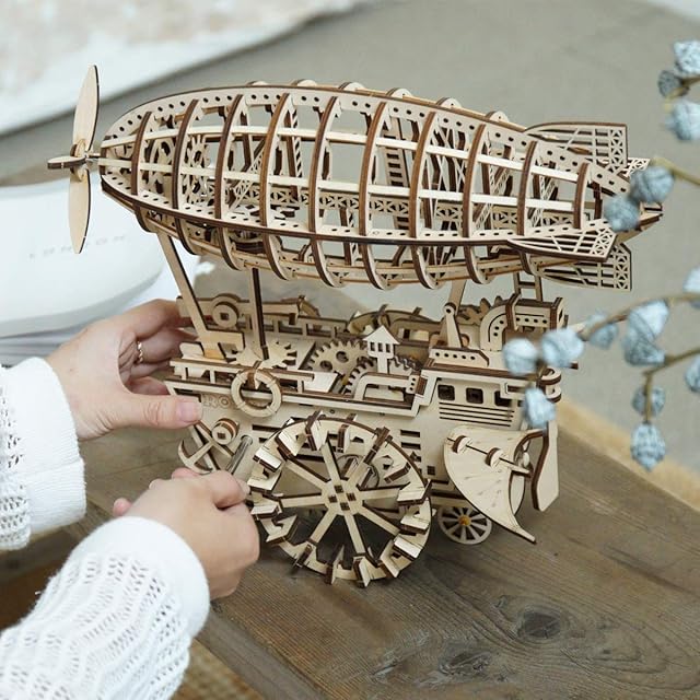 ROKR Car Model kits For Adults to Build,3D Wooden Puzzle Scale Model Vehicle,Airship Home Decoration Gift For Teens and Adults(LK702)