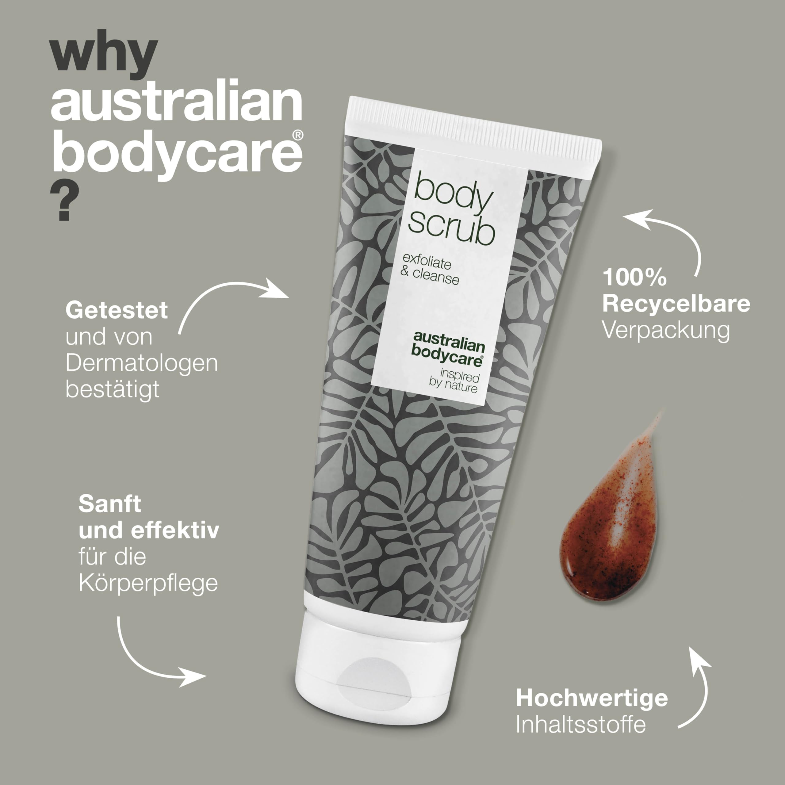 3x Körperpeeling 200ml mit Teebaumöl | Gegen Pickel, unreine Haut, eingewachsene Haare, Reibeisenhaut und Erdbeerbeine | 100% natürlich und vegan | Dermatologisch getestet