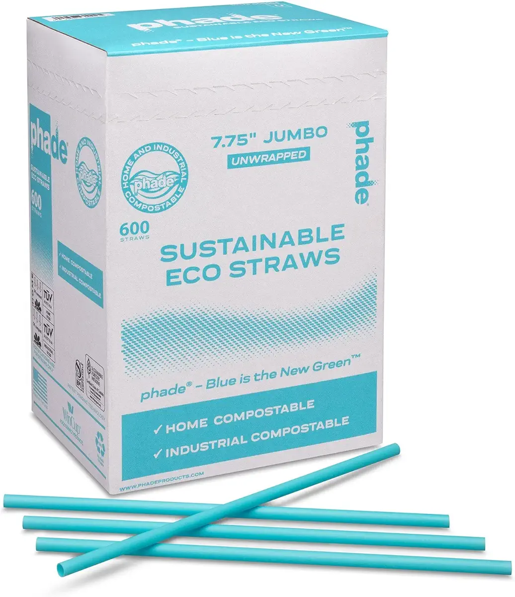 phade Eco-Friendly 7.75&#34; Jumbo Drinking Straws, Un-wrapped 600 Count - Sustainable Marine Biodegradable, Compostable, 1 Pack