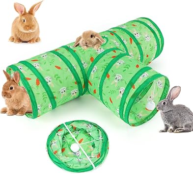 Bunny Tunnels & Tubes, 3-Way Collapsible Rabbit Hideout for Bunnies