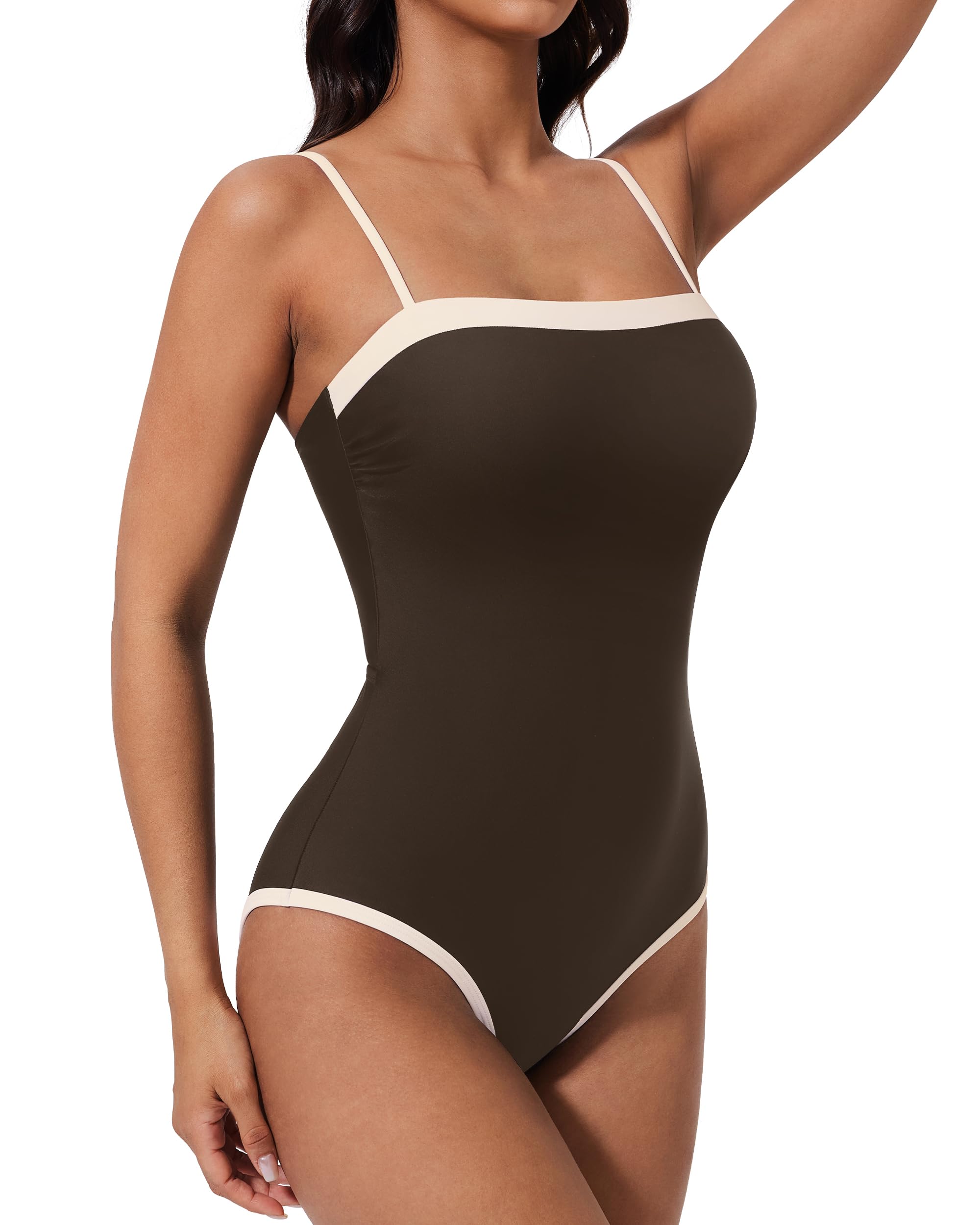 SUUKSESS Women One Piece Tummy Control Swimsuit Sexy Color Block Bathing Suit