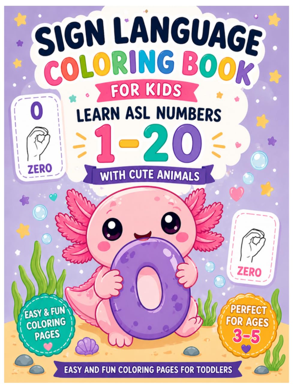 Sing language. Coloring Book for Kids. Learn ASL numbers 1-20 with cute animals. (Sign language ASL)