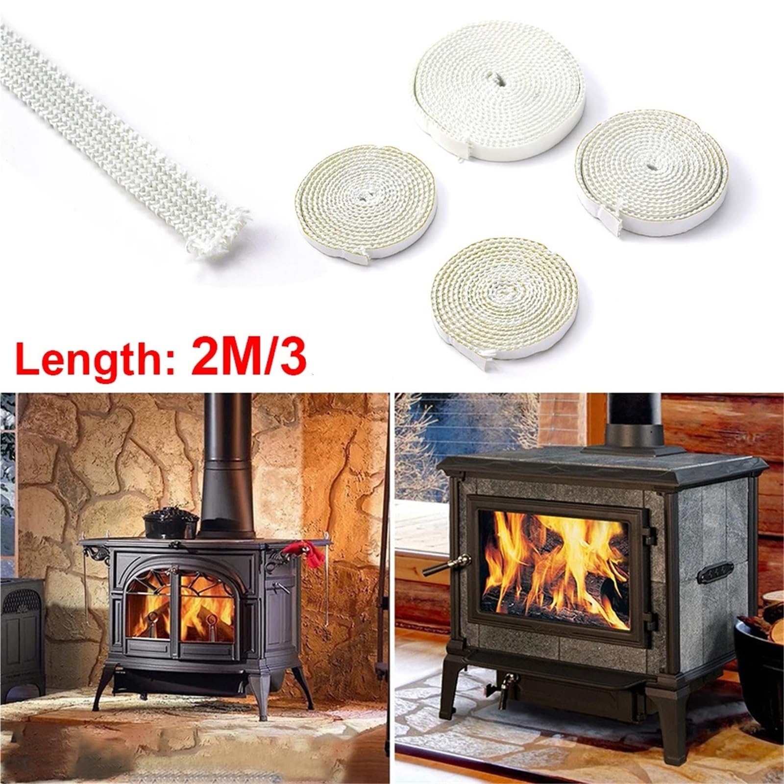 Guarnizione Stufa a Legna Corda for stufe piatte bianche da 2 m/3,0 m | Corda autoadesiva for sigillare la porta della canna fumaria del camino, 10 mm/15 mm(10x3mm-3.0m)