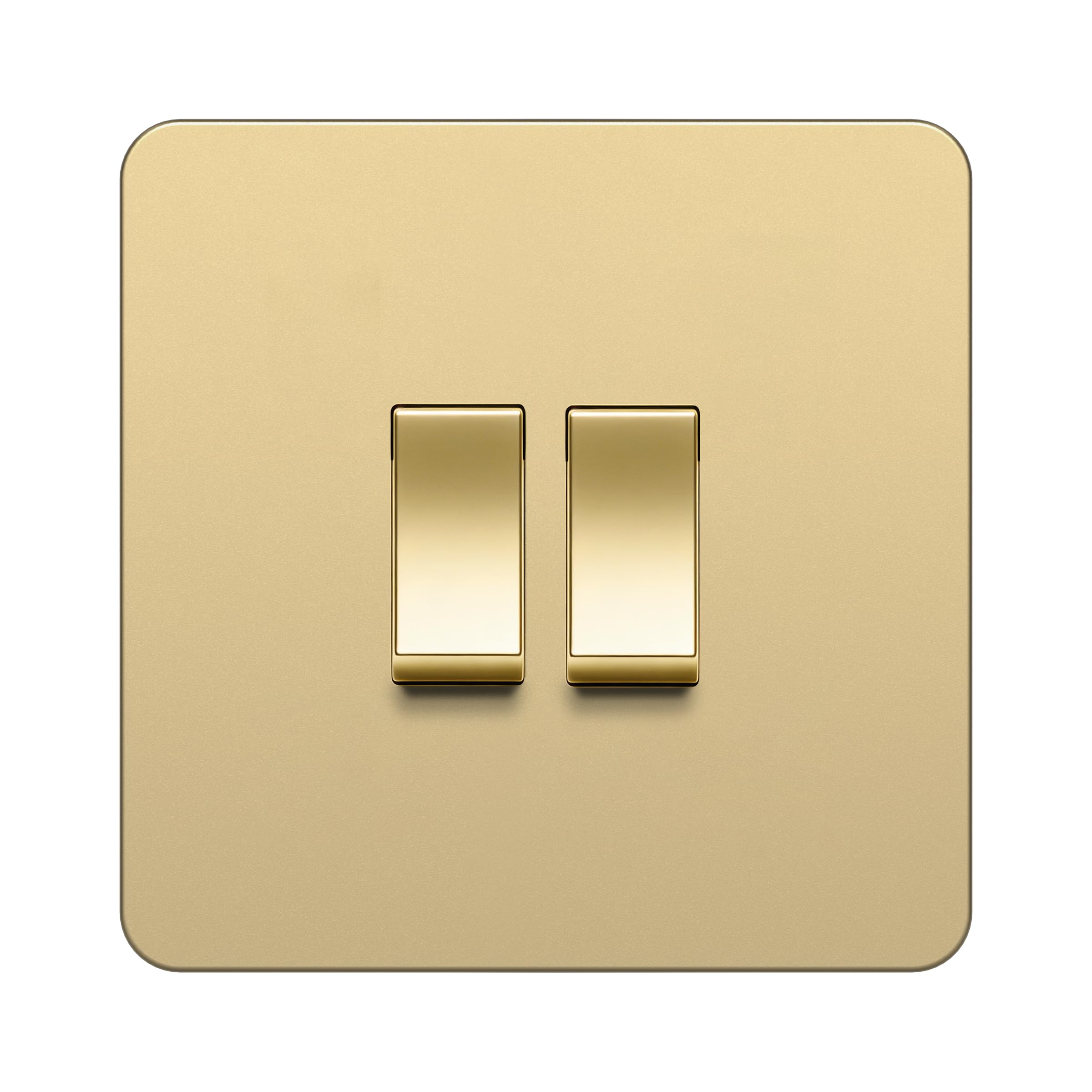 LIDER 2-Gang Screwless Light Switch, 1-Way/2-Way, UKCA Certified, Plastic Screwless Faceplate, RoHS Compliant, Heat & Fade Resistant, Round Edges, 16A, Glossy Finish, Gold