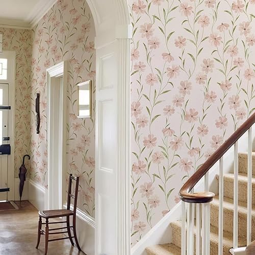 Miniatura 5 de JiffDiff Papel tapiz floral para despegar y pegar, papel de pared de margaritas rosas, flores de verano, habitación de guardería, papel de contacto