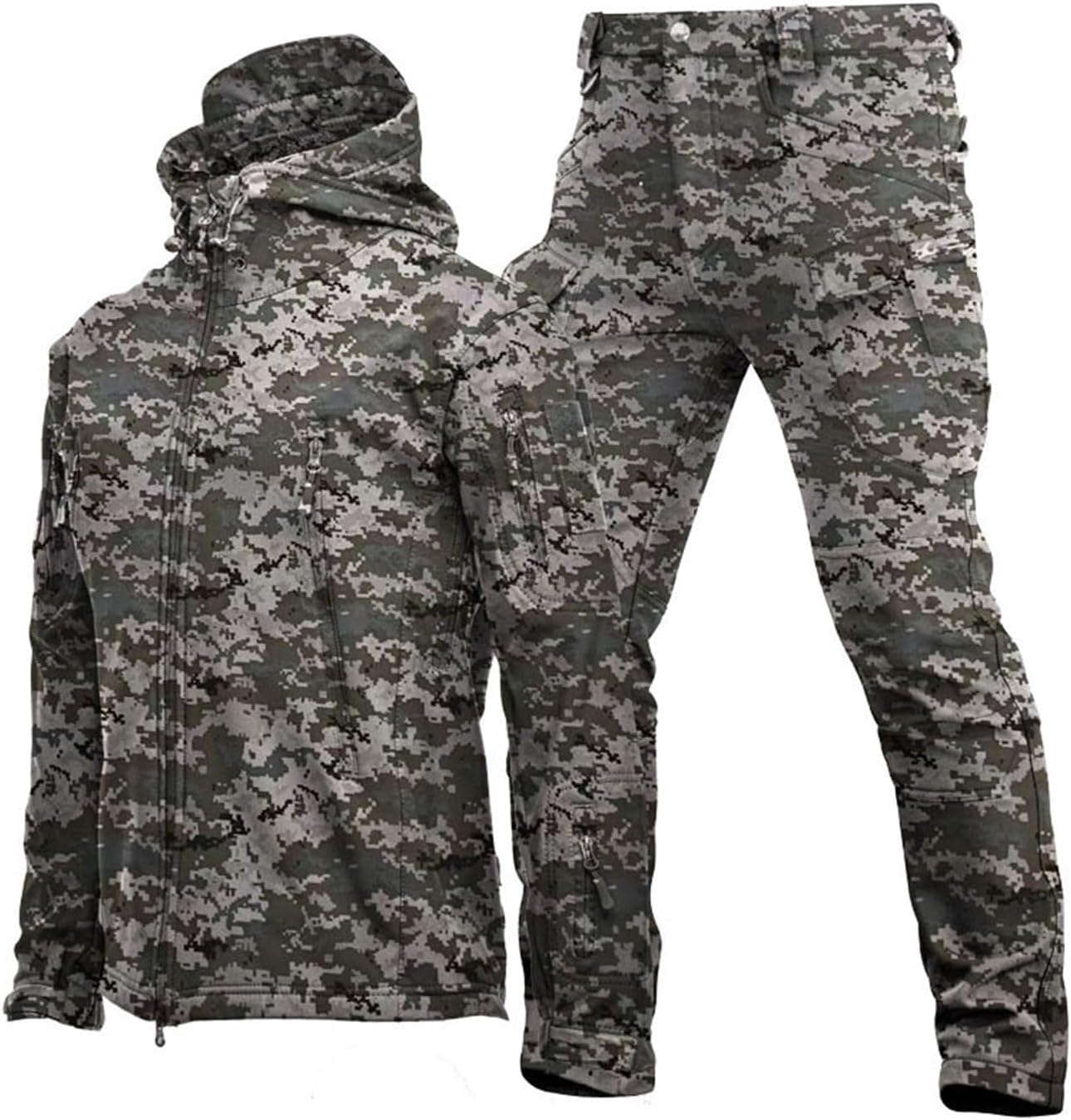 Yytcsjz Two Piece Ski Suit Set, Men Camouflage Insulated Warm Jacket with Arm Band and Pants with Belt Set