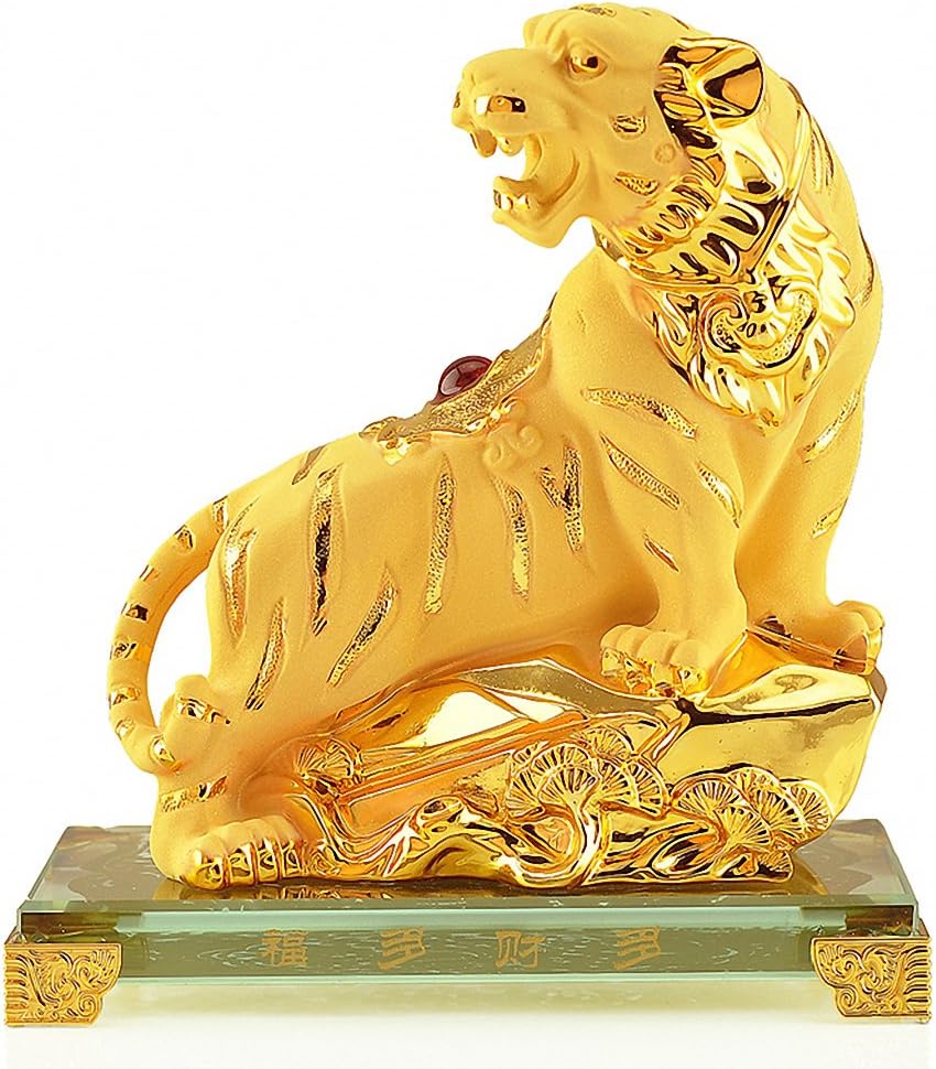 BOYULL Large Size Chinese Zodiac Tiger Year Golden Resin Collectible Figurines Table Decor Statue