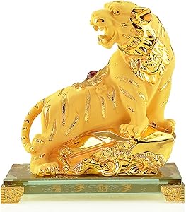 BOYULL Large Size Chinese Zodiac Tiger Year Golden Resin Collectible Figurines Table Decor Statue