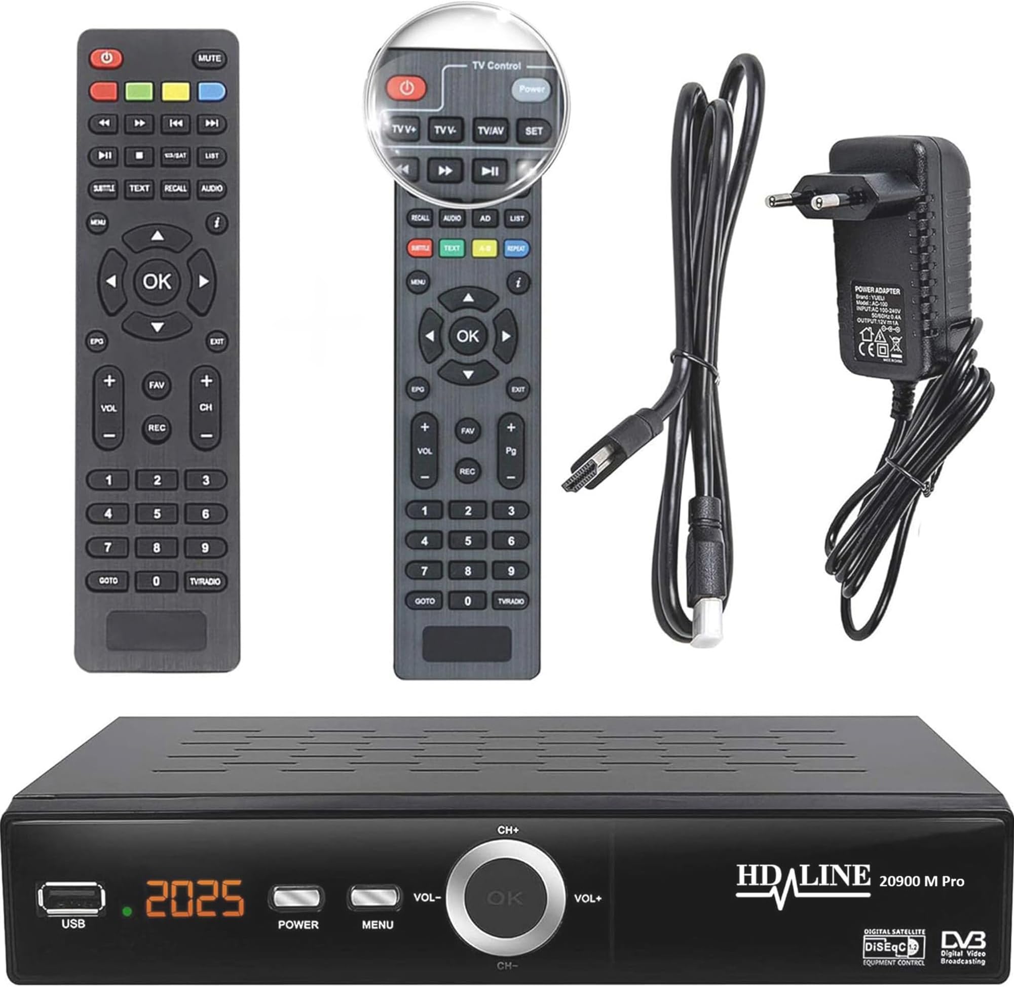 hd-line Echosat 20900M Pro Digital Sat Receiver + Smart Remote Control (HDTV, DVB-S/S2, HDMI, SCART, 2 USB 2.0, Full HD 1080p) [Pre-Programmed for Astra Hotbird Türksat]