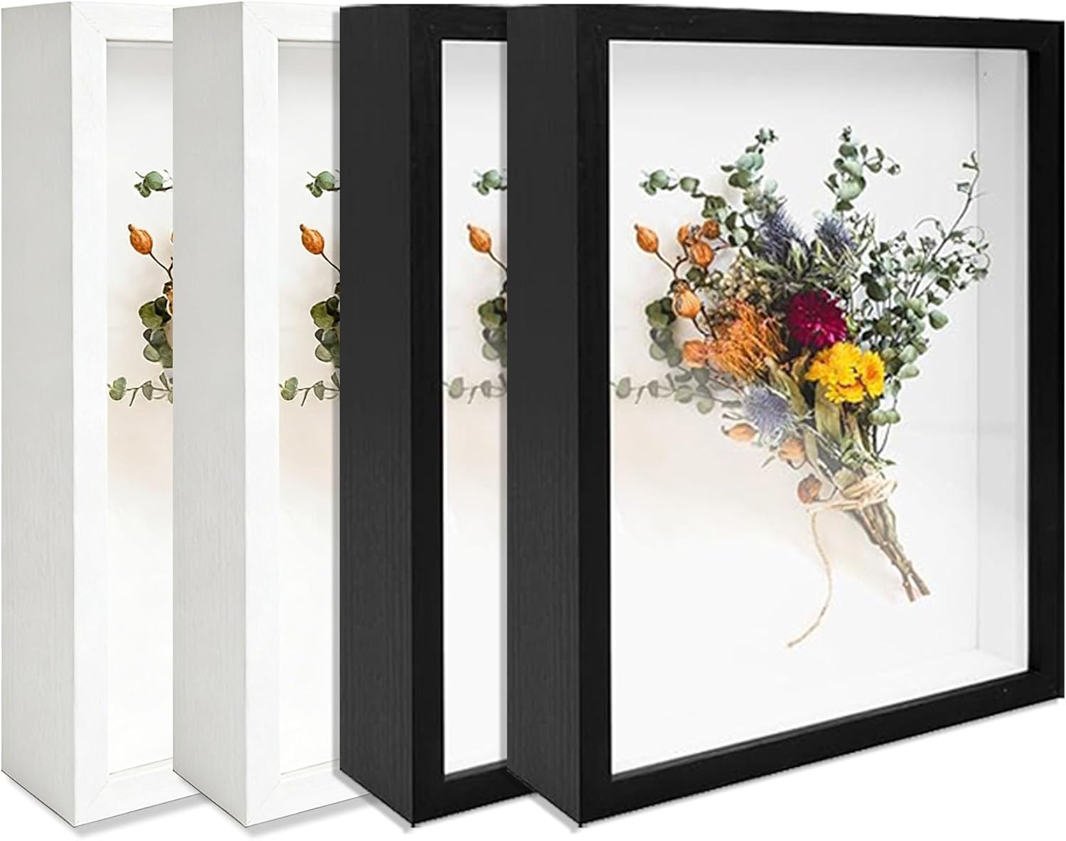 4 Pack Shadow Box Frame Display Cases, 8"x 10" Wood Deep Black Handicrafts Shadowbox Picture Frame for Flowers Jersey Baby Wedding Dress（Black）