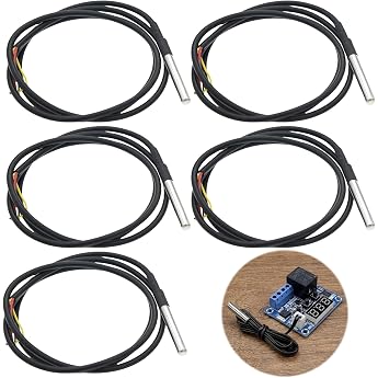 Menibeuty Pack of 5 Temperature Sensors, Waterproof, 3 m Cable, Digital Temperature Sensor Made of Stainless Steel, Compatibl