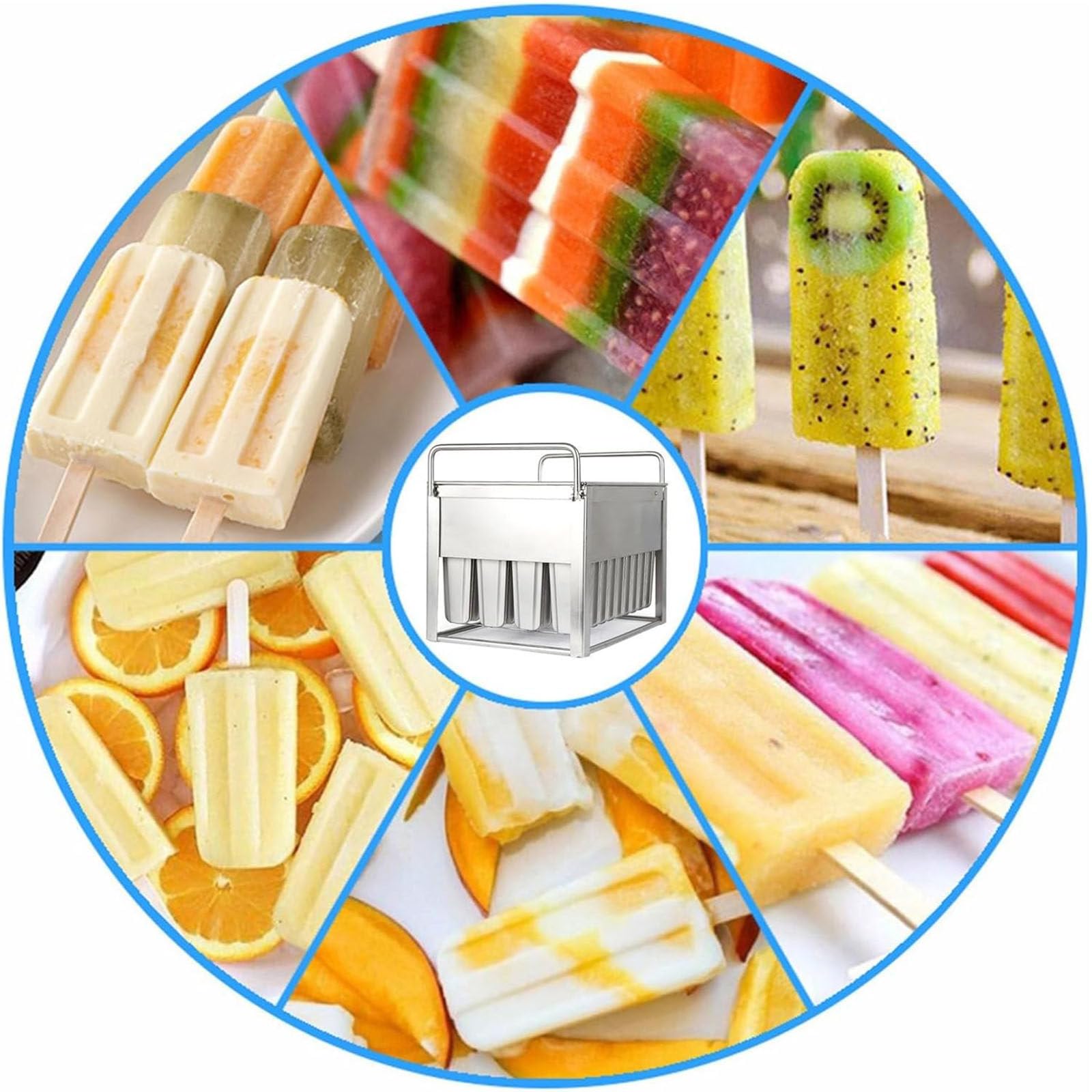 Máquina comercial de paletas con molde de acero inoxidable y palos para producción profesional de helados