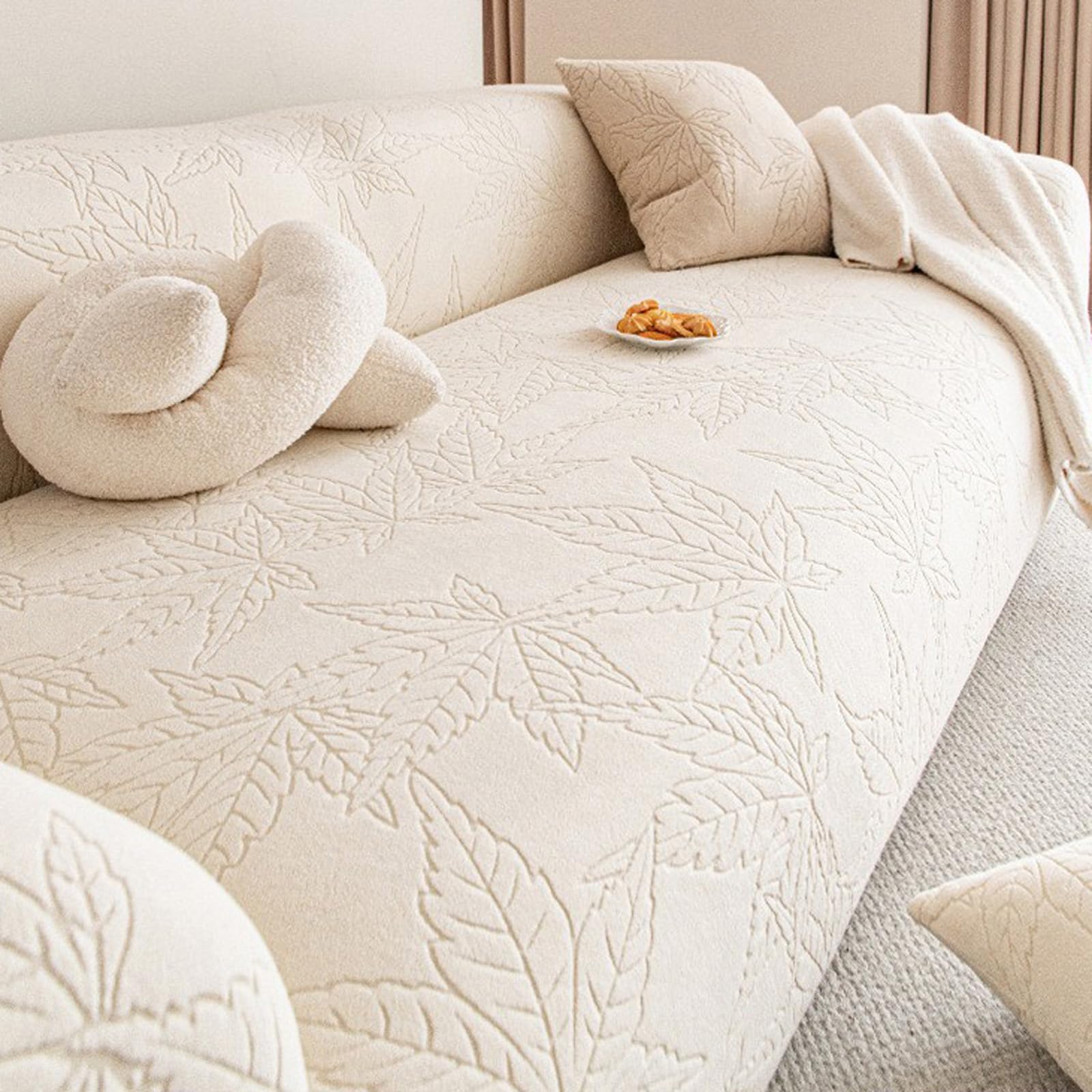 Yujoqup Beige High Stretch Sofa Cover 3 Seater Jacquard Couch Covers Washable For Living Room Sofa Slipcover Furniture Protector(Size:3 Seater(190Cm-230Cm),Color:beige)