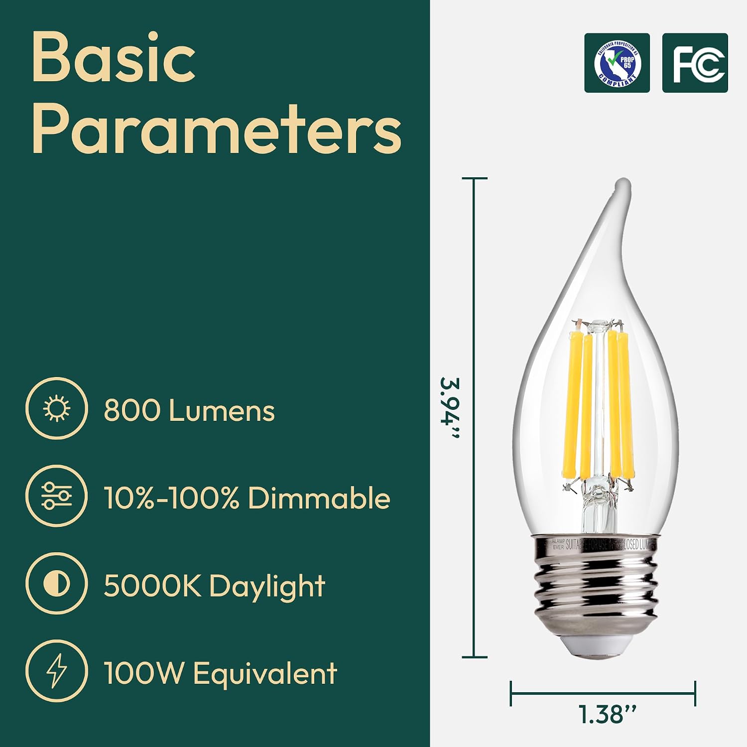 ALAMPEVER 800LM Super Bright Dimmable LED Light Bulb, E26 LED Bulb 100 Watt Equivalent, CA11 5000K Daylight White LED Candelabra Bulb, 5.5W, 6 Pack