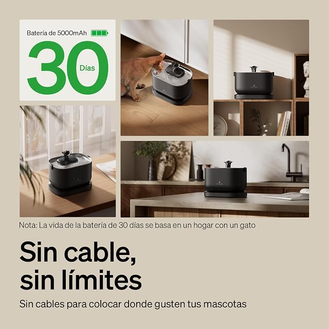 Foto 2 de 7 de PETLIBRO Fuente para Gatos sin Cable con Sensor de Movimiento, Dockstream 2,5L Bebedero con Pilas 5000mAh
