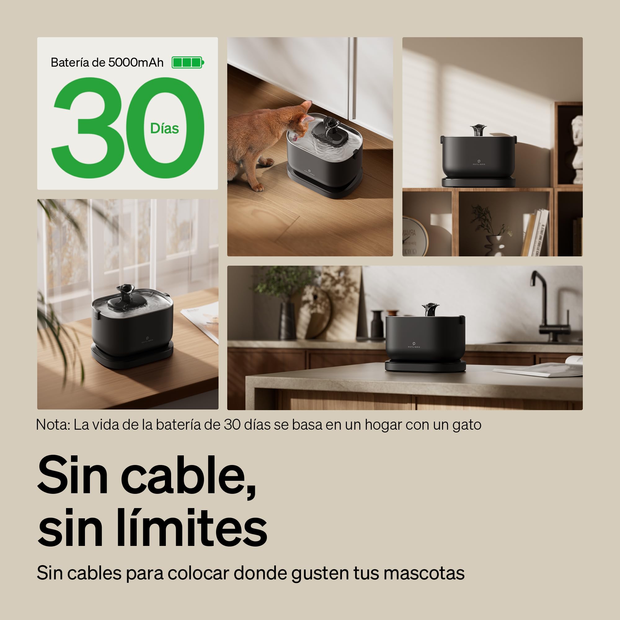 PETLIBRO Fuente para Gatos sin Cable con Sensor de Movimiento, Dockstream 2,5L Bebedero con Pilas 5000mAh, 23dB Ultra Silenciosa, Fácil de Limpiar, sin BPA, Dispensador Agua Gatos