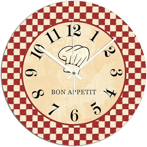 Relojes de pared redondos de cuarzo, relojes de pared de cocina francesa, para sala de estar, chef, cocina, PVC, para granja, rústico, sin tictac,