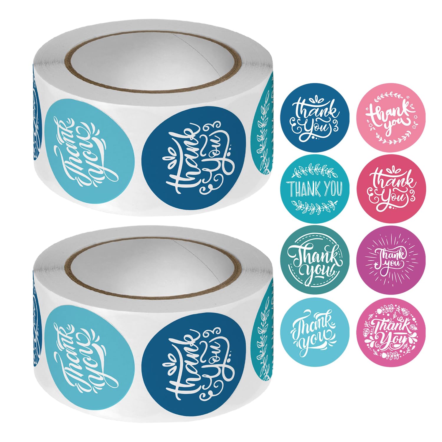 MAXQUU 2 Rolls (1000Pcs) Thank You Stickers, Colorful Round Label Waterproof Self-Adhesive DIY Decorative Can Be Used for Envelopes, Greeting Cards Decoration, 2.5cm
