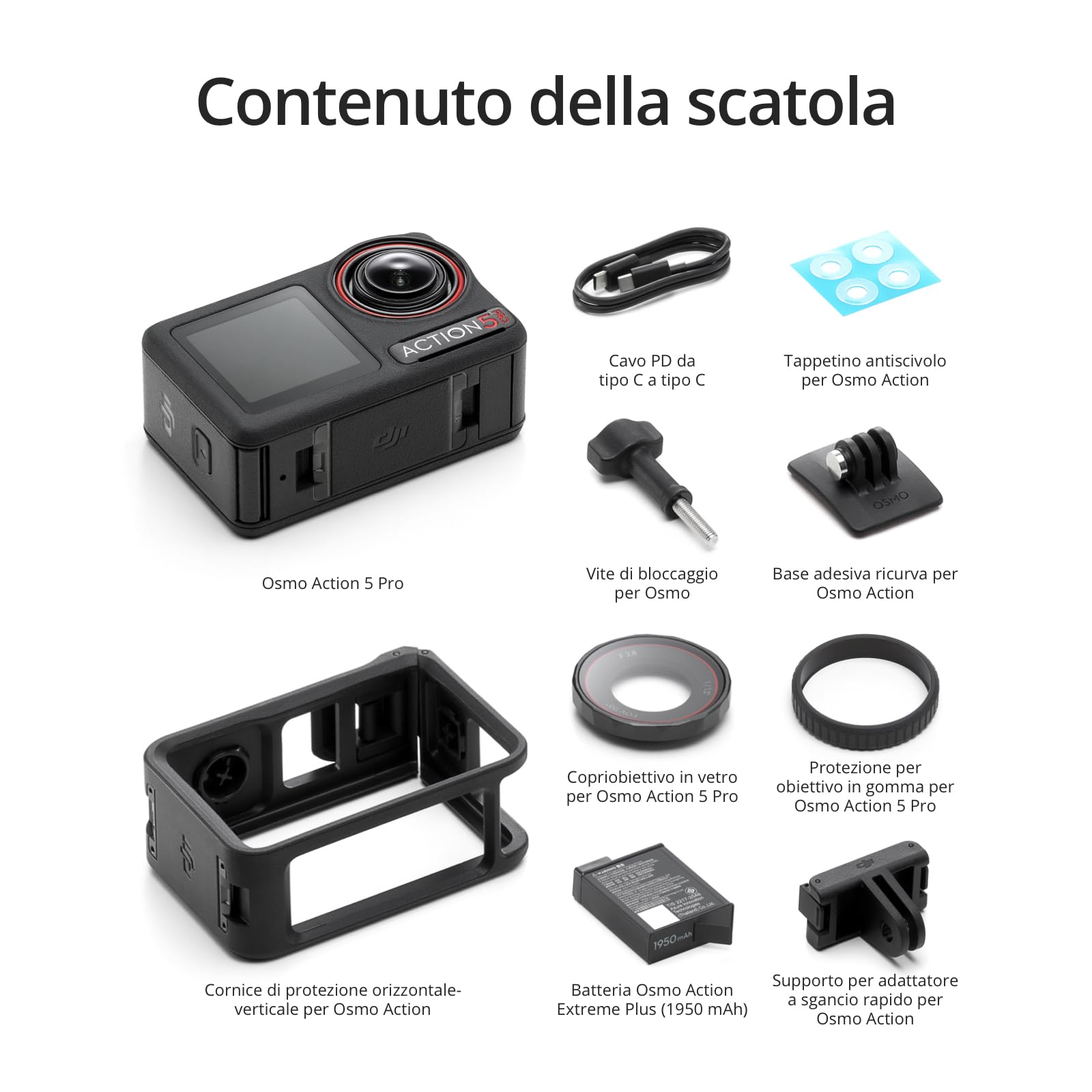 DJI Osmo Action 5 Pro Combo Standard, Fotocamera impermeabile con sensore 1/1.3", video 4K/120fps, vlog camera, Tracciamento del soggetto, stabilizzazione, 2 touchscreen OLED, action cam 4K