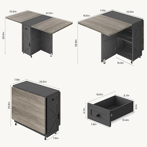 Miniatura 2 de Mesa de comedor plegable que ahorra espacio, mesa de comedor plegable de granja con cajón y estante de almacenamiento de 2 capas, mesa de cocina