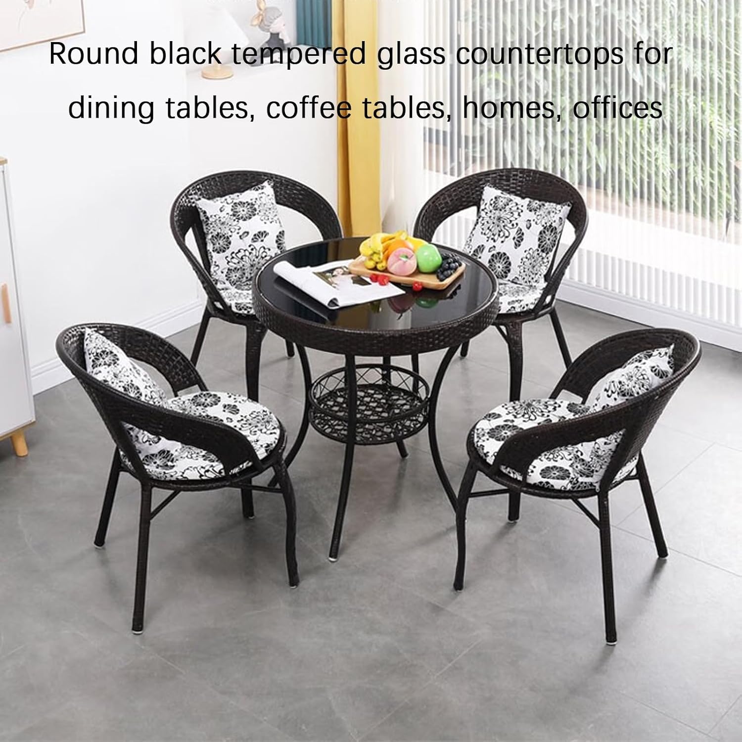 Round Tempered Glass Table Top Black, Flat Polished Edge, Plate Glass, 1/2" Thick, for Dining Table, Coffee Table, Home，Office, Polish Edge Radius Corners(80CM(31.5IN))