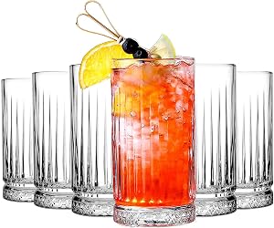 Highball Glasses Set of 6 - Tall Glasses Drinking Set 445 ML - Elegant Glassware Drinking Glasses for Water, Ice Coffee, Cocktail, Cold Beverage