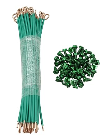 Pack of 50 Copper Grounding Pigtails with Ground Screws, UL Listed 12 AWG Solid Copper Wire,8 Inches